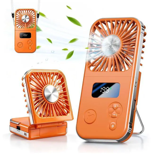Alt view image 3 of 7 - Portable Fan, Handheld Fan with Ice Cooling Plate, 5 Speeds Mini Personal Cooling Fan, Foldable USB-C Desk Fan with Digital Display & Lanyard for Travel Office Camping