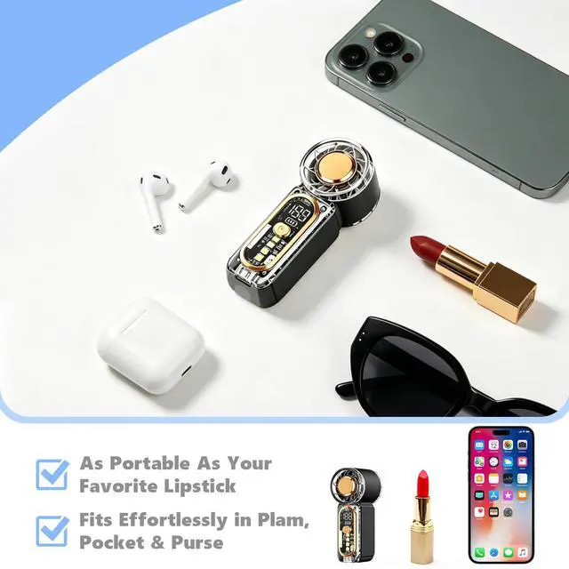 Alt view image 3 of 7 - Portable Mini Handheld Fan, 100 Speed Adjustable Pocket Fan with Digital Display, USB-C Rechargeable Personal Fan, Long Battery Life, Small Cooling Fan for Travel (Black+Purple)