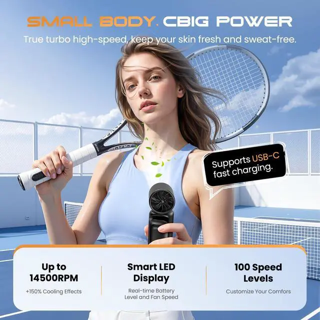 Alt view image 3 of 7 - Portable Clip-On Mini Fan Handheld Turbo Fan 180° Rotating 3000mAh 5-speed