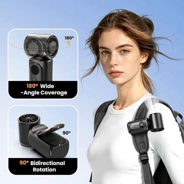 Alt view image 4 of 7 - Portable Clip-On Mini Fan Handheld Turbo Fan 180° Rotating 3000mAh 5-speed
