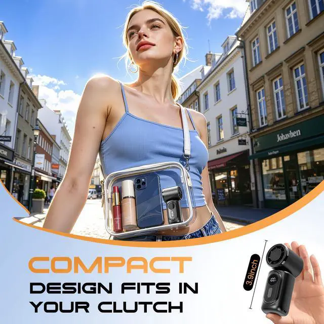 Alt view image 5 of 7 - Portable Clip-On Mini Fan Handheld Turbo Fan 180° Rotating 3000mAh 5-speed