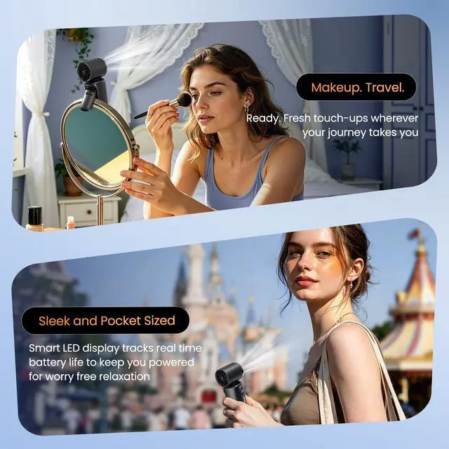 Alt view image 7 of 7 - Portable Clip-On Mini Fan Handheld Turbo Fan 180° Rotating 3000mAh 5-speed