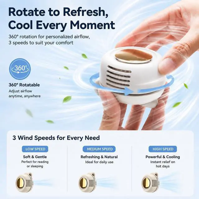 Alt view image 2 of 7 - Clip On Fan, Portable Silent Mini Bladeless Personal Fan, 3-Speed 360° Rotatable Small Clip Fan for Shirt Waist, Hands-Free Wearable Fan for Outdoor Travel Office