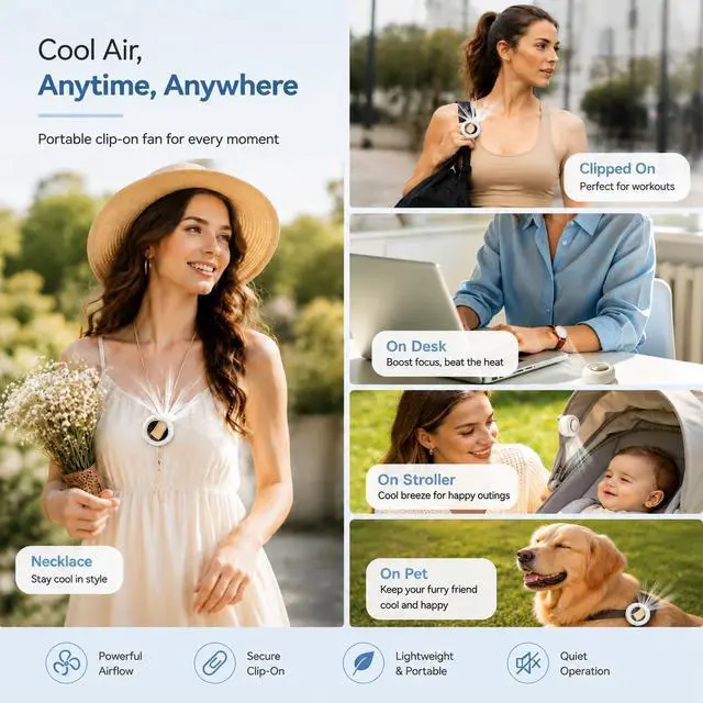 Alt view image 4 of 7 - Clip On Fan, Portable Silent Mini Bladeless Personal Fan, 3-Speed 360° Rotatable Small Clip Fan for Shirt Waist, Hands-Free Wearable Fan for Outdoor Travel Office