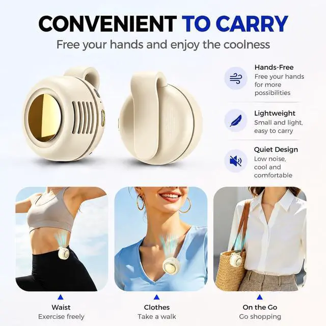 Alt view image 5 of 7 - Clip On Fan, Portable Silent Mini Bladeless Personal Fan, 3-Speed 360° Rotatable Small Clip Fan for Shirt Waist, Hands-Free Wearable Fan for Outdoor Travel Office