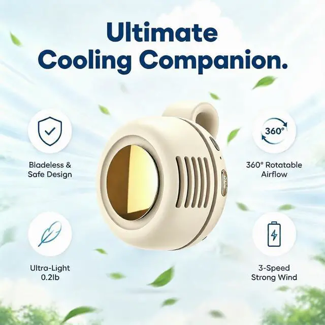 Alt view image 7 of 7 - Clip On Fan, Portable Silent Mini Bladeless Personal Fan, 3-Speed 360° Rotatable Small Clip Fan for Shirt Waist, Hands-Free Wearable Fan for Outdoor Travel Office