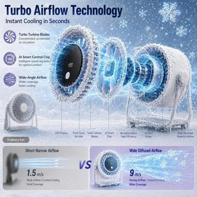 Alt view image 2 of 7 - Portable Desk Fan for Bedroom, 199 Speeds Rechargeable USB Table Fan with 4000mAh Battery, 360° Rotation, LED Display, Quiet Wall-Mountable Personal Cooling Fan for Home Office (Purple)