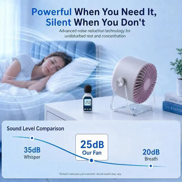 Alt view image 6 of 7 - Portable Desk Fan for Bedroom, 199 Speeds Rechargeable USB Table Fan with 4000mAh Battery, 360° Rotation, LED Display, Quiet Wall-Mountable Personal Cooling Fan for Home Office (Purple)
