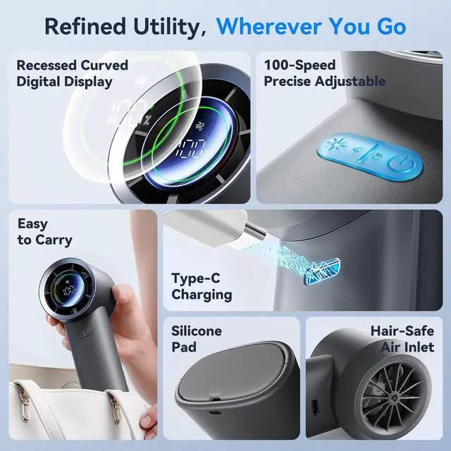 Alt view image 6 of 7 - Turbo Handheld Fan 100-Speed Digital Display