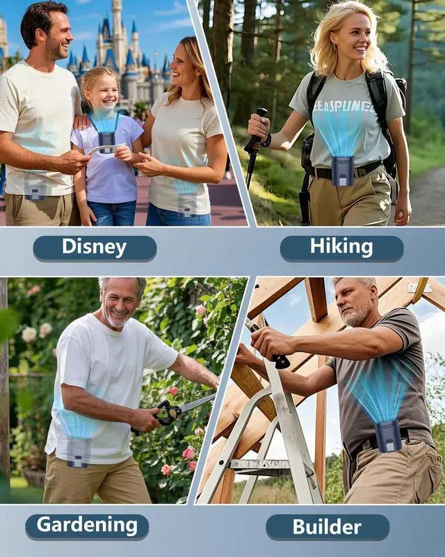 Alt view image 7 of 7 - Waist Fan Clip On Shirt Fan-Mini Light Weight Portable Fans that Blow Cold Air,Small Personal Battery Powered Fans,Belt Body Under Shirt AC Cooler,Quiet Wearable Hanging Neck Fan for Women Men Kids