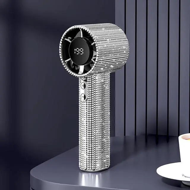 Main image of Portable Handheld Turbo Fan - Fashion Full Diamond 1800mAh USB Rechargeable Personal Battery Operated Mini Small Pocket Mini Fan for Travel/Outdoor/Vacation/Beach/Outdoor Activities (Sliver)