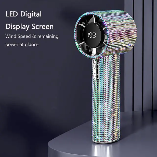 Alt view image 2 of 7 - Portable Handheld Turbo Fan - Fashion Full Diamond 1800mAh USB Rechargeable Personal Battery Operated Mini Small Pocket Mini Fan for Travel/Outdoor/Vacation/Beach/Outdoor Activities (Sliver)