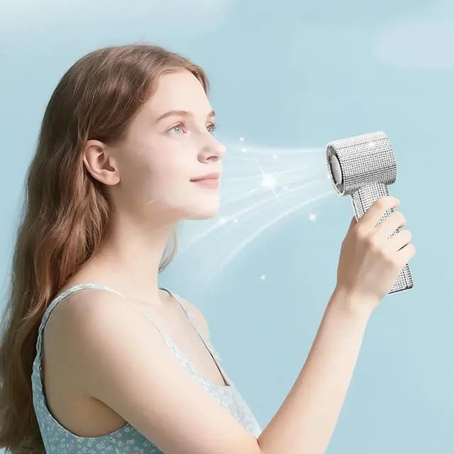 Alt view image 3 of 7 - Portable Handheld Turbo Fan - Fashion Full Diamond 1800mAh USB Rechargeable Personal Battery Operated Mini Small Pocket Mini Fan for Travel/Outdoor/Vacation/Beach/Outdoor Activities (Sliver)