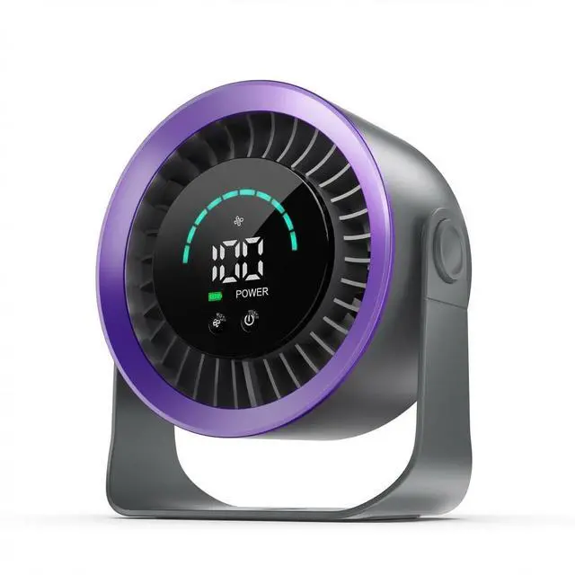 Main image of Mini Desk Fan, Small USB Rechargeable Quiet Desktop Fan, Cooling Table Electric Fan with LED Digital Display, 360°Adjustable Tilt for Bedroom, Office & Home (Purple)