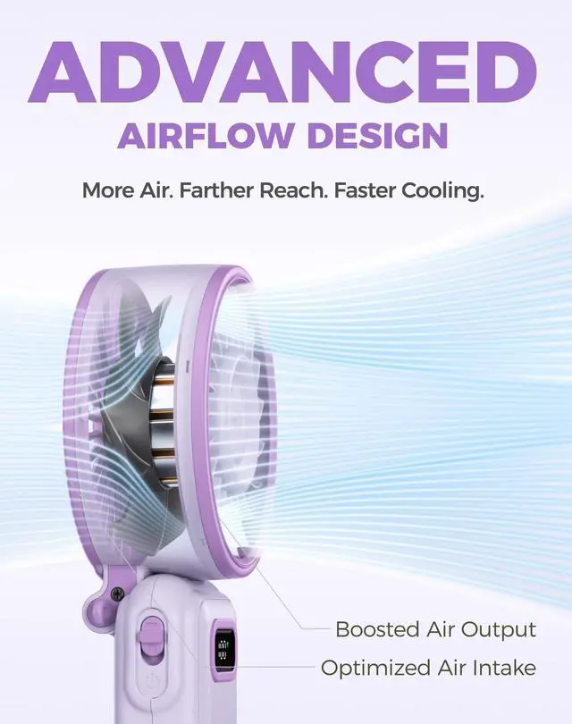 Alt view image 4 of 7 - Portable Turbo Fan, 100 Speed Handheld Fan with Strong Airflow, Foldable 4 in 1 Personal Fan for Neck, Desk & Travel, USB-C Rechargeable, Lightweight for Summer, Concerts & Outdoor Use