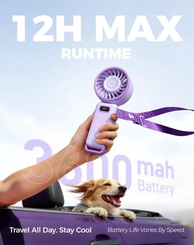 Alt view image 5 of 7 - Portable Turbo Fan, 100 Speed Handheld Fan with Strong Airflow, Foldable 4 in 1 Personal Fan for Neck, Desk & Travel, USB-C Rechargeable, Lightweight for Summer, Concerts & Outdoor Use