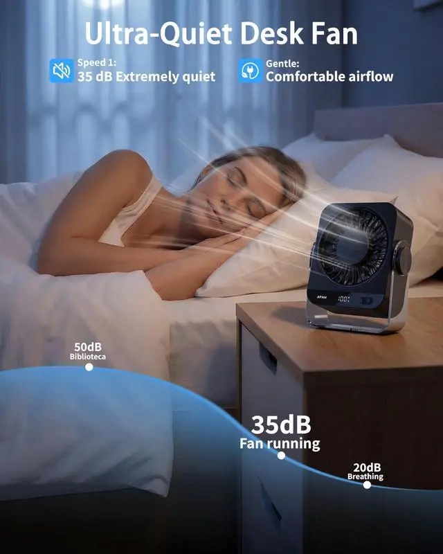Alt view image 4 of 7 - Rechargeable Small Desk Fan - Quiet 199 Speed Turbo Blade Personal Fan for Bedroom, Office, Dorm & Travel, 120° Tilt, USB & Battery Operated, Compact Portable Cooling Fan