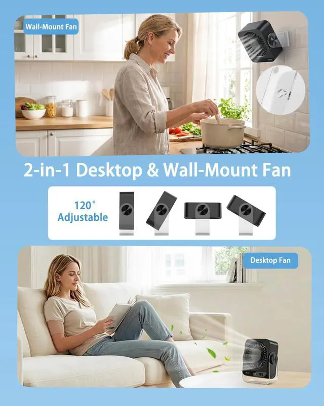 Alt view image 5 of 7 - Rechargeable Small Desk Fan - Quiet 199 Speed Turbo Blade Personal Fan for Bedroom, Office, Dorm & Travel, 120° Tilt, USB & Battery Operated, Compact Portable Cooling Fan