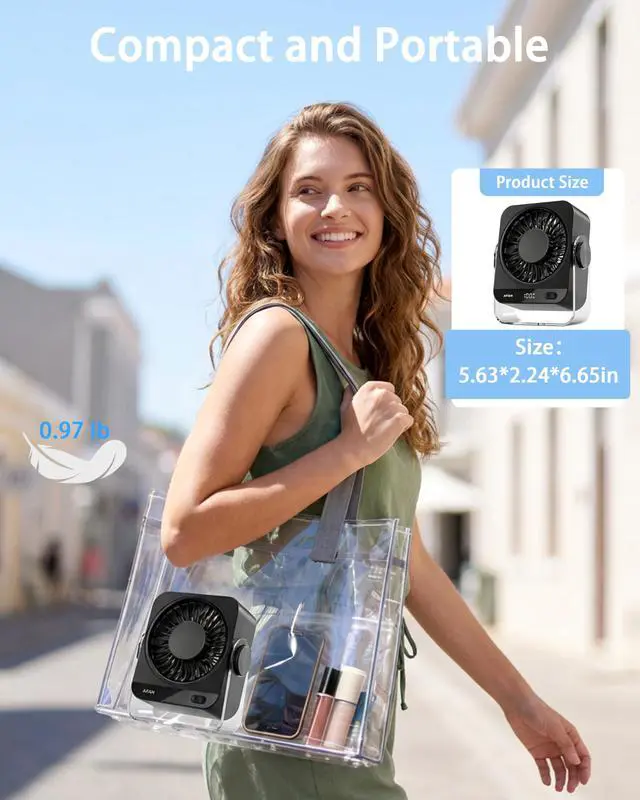 Alt view image 6 of 7 - Rechargeable Small Desk Fan - Quiet 199 Speed Turbo Blade Personal Fan for Bedroom, Office, Dorm & Travel, 120° Tilt, USB & Battery Operated, Compact Portable Cooling Fan