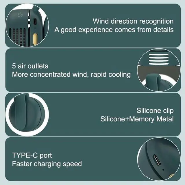 Alt view image 7 of 7 - Portable Silent Clip On Bladeless Fan, Rechargeable Wearable Fan - Hands-Free Waist & Neck Cooling, 3 Speeds, 6H Runtime, USB-C Fast Charge (Pink)