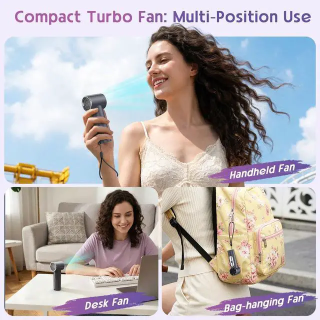 Alt view image 4 of 7 - Mini Handheld Fan, 4 Gear Wind, Battery Operated, Up to 18 Working Hours,LED Display, Pocket Design for Outdoor Activities,Travel,Summer,Concerts,Every Festival Gift for Anyone (Black)