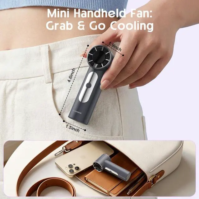 Alt view image 5 of 7 - Mini Handheld Fan, 4 Gear Wind, Battery Operated, Up to 18 Working Hours,LED Display, Pocket Design for Outdoor Activities,Travel,Summer,Concerts,Every Festival Gift for Anyone (Black)
