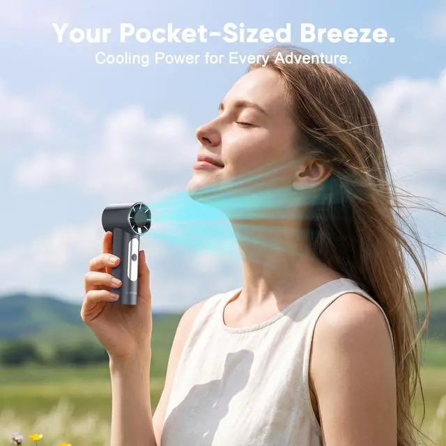 Alt view image 7 of 7 - Mini Handheld Fan, 4 Gear Wind, Battery Operated, Up to 18 Working Hours,LED Display, Pocket Design for Outdoor Activities,Travel,Summer,Concerts,Every Festival Gift for Anyone (Black)