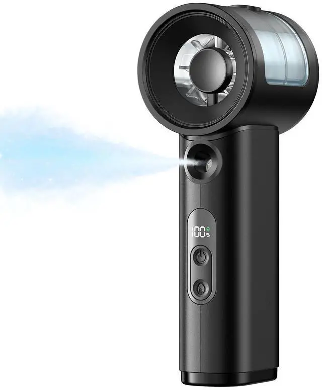 Main image of Handheld Misting Fan Portable - 5000mAh Rechargeable Battery, Powerful Turbo Personal Mister Fans, 5 Speed, Mini Water Spray Mist Hand Fan for Travel, Outdoors, Beach Vacation (Black)