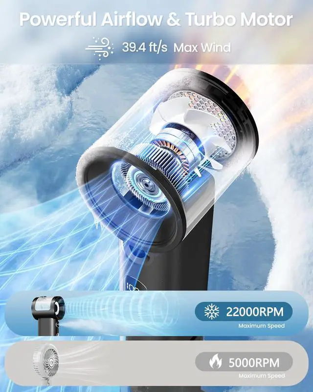 Alt view image 4 of 7 - Handheld Misting Fan Portable - 5000mAh Rechargeable Battery, Powerful Turbo Personal Mister Fans, 5 Speed, Mini Water Spray Mist Hand Fan for Travel, Outdoors, Beach Vacation (Black)