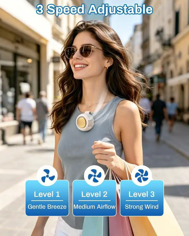 Alt view image 3 of 7 - Portable Silent Mini Bladeless Electric Fan Clip On,Mini Bladeless Fans with Clip,3 Speeds Hands-Free Small Whirlwind Bladeless Fan Neck Fans,Rechargeable Tiny Fan Clips On Shirt (White-2pcs)
