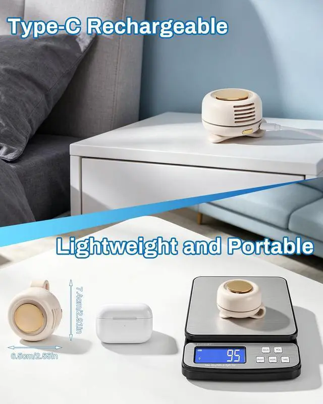 Alt view image 6 of 7 - Portable Silent Mini Bladeless Electric Fan Clip On,Mini Bladeless Fans with Clip,3 Speeds Hands-Free Small Whirlwind Bladeless Fan Neck Fans,Rechargeable Tiny Fan Clips On Shirt (White-2pcs)