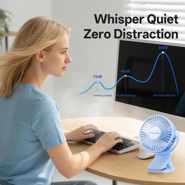 Alt view image 3 of 7 - Portable Clip on Fan Rechargeable Mini for Desk Golf Camping Blue