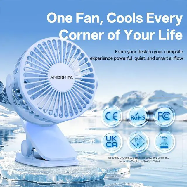 Alt view image 4 of 7 - Portable Clip on Fan Rechargeable Mini for Desk Golf Camping Blue