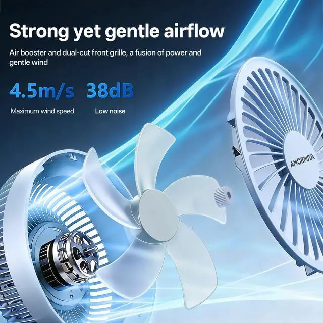 Alt view image 7 of 7 - Portable Clip on Fan Rechargeable Mini for Desk Golf Camping Blue
