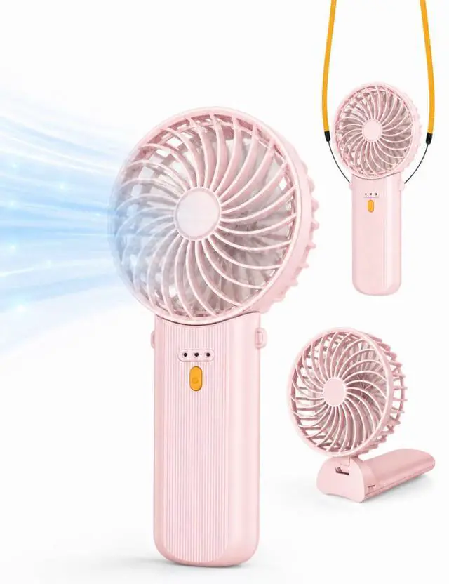 Main image of Portable Mini Fan, Foldable Handheld Cooling Fan with Lanyard, 4 Speeds, 15H Rechargeable Battery, Quiet Personal Fan for Travel, Home, Office, Outdoor, Makeup, Women, Men (Pink)