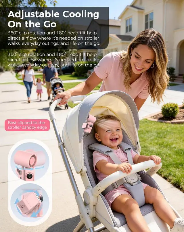 Alt view image 4 of 7 - Clip-On Portable Fan for Strollers, Handheld Turbo Fan for Travel