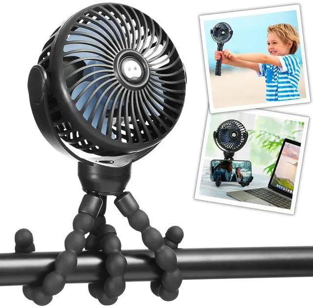 Main image of Mini Portable Baby stroller Fan, Battery Operated Personal Small Handheld Fan, 360° Rotate Flexible Tripod Rechargeable Clip On for Car Seat Crib Bike Treadmill Travel Camping Black