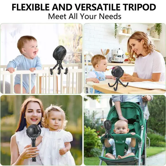 Alt view image 2 of 6 - Mini Portable Baby stroller Fan, Battery Operated Personal Small Handheld Fan, 360° Rotate Flexible Tripod Rechargeable Clip On for Car Seat Crib Bike Treadmill Travel Camping Black