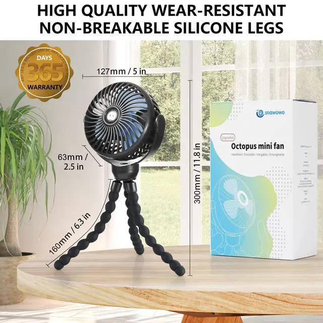 Alt view image 6 of 6 - Mini Portable Baby stroller Fan, Battery Operated Personal Small Handheld Fan, 360° Rotate Flexible Tripod Rechargeable Clip On for Car Seat Crib Bike Treadmill Travel Camping Black