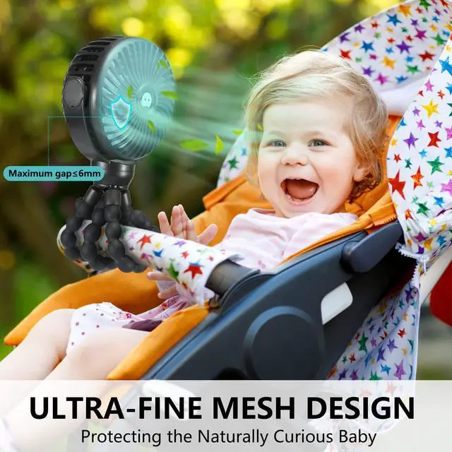 Alt view image 3 of 6 - Mini Portable Baby stroller Fan, Battery Operated Personal Small Handheld Fan, 360° Rotate Flexible Tripod Rechargeable Clip On for Car Seat Crib Bike Treadmill Travel Camping Black