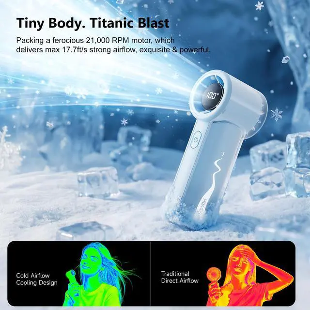 Alt view image 2 of 7 - Portable Handheld Mini Fan, High Speed Personal Turbo Fan Rechargeable, 100 Speeds Adjustable Small Hand Fans, Trendy Stuff Purse Accessories for Outdoor Travel Concert Gifts for Women(Blue)