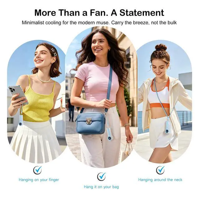 Alt view image 4 of 7 - Portable Handheld Mini Fan, High Speed Personal Turbo Fan Rechargeable, 100 Speeds Adjustable Small Hand Fans, Trendy Stuff Purse Accessories for Outdoor Travel Concert Gifts for Women(Blue)