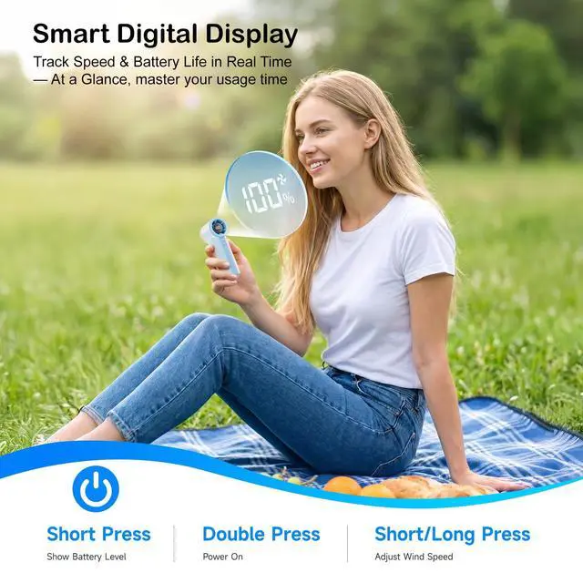 Alt view image 6 of 7 - Portable Handheld Mini Fan, High Speed Personal Turbo Fan Rechargeable, 100 Speeds Adjustable Small Hand Fans, Trendy Stuff Purse Accessories for Outdoor Travel Concert Gifts for Women(Blue)