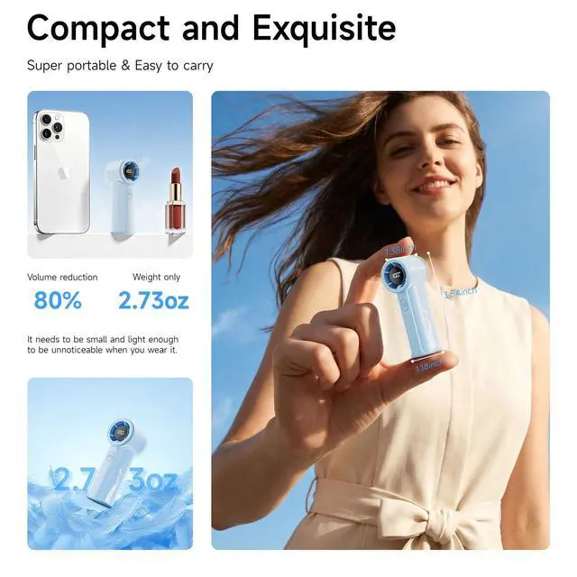 Alt view image 7 of 7 - Portable Handheld Mini Fan, High Speed Personal Turbo Fan Rechargeable, 100 Speeds Adjustable Small Hand Fans, Trendy Stuff Purse Accessories for Outdoor Travel Concert Gifts for Women(Blue)