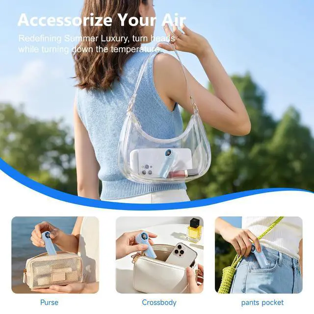 Alt view image 3 of 7 - Portable Handheld Mini Fan, High Speed Personal Turbo Fan Rechargeable, 100 Speeds Adjustable Small Hand Fans, Trendy Stuff Purse Accessories for Outdoor Travel Concert Gifts for Women(Blue)