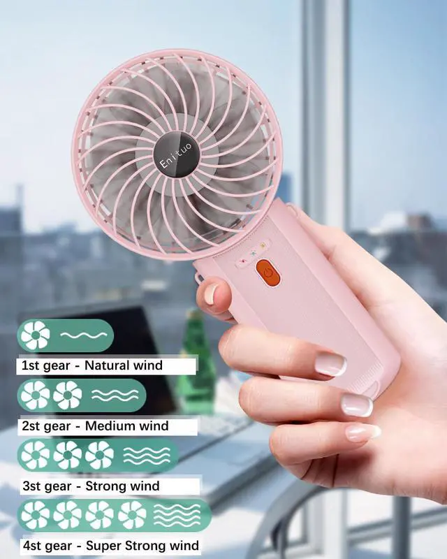 Alt view image 2 of 7 - Portable Fan Handheld Fan, Mini Hand Held Fan, 6-15H Cooling Small Personal Fan, 180° Foldable Mini Desk Fan with 4 Quiet Speed, Neck Fan w/Lanyard for Kids Women Men Travel Outdoor Office, Pink