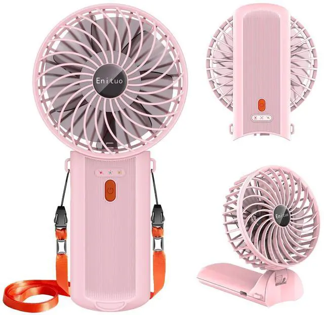 Main image of Portable Fan Handheld Fan, Mini Hand Held Fan, 6-15H Cooling Small Personal Fan, 180° Foldable Mini Desk Fan with 4 Quiet Speed, Neck Fan w/Lanyard for Kids Women Men Travel Outdoor Office, Pink