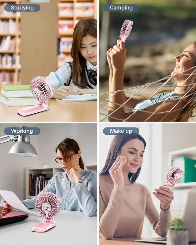 Alt view image 7 of 7 - Portable Fan Handheld Fan, Mini Hand Held Fan, 6-15H Cooling Small Personal Fan, 180° Foldable Mini Desk Fan with 4 Quiet Speed, Neck Fan w/Lanyard for Kids Women Men Travel Outdoor Office, Pink