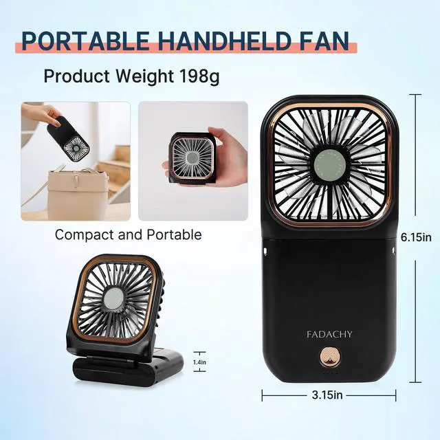 Alt view image 2 of 6 - Portable Fan,handheld Fan,Mini Fan,Rechargeable Personal Fan, 3000mAh Battery Operated Cooling 3 in 1 Electric Fan for Travel Camping