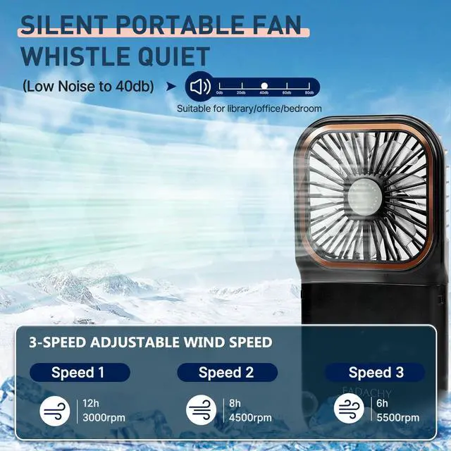 Alt view image 5 of 6 - Portable Fan,handheld Fan,Mini Fan,Rechargeable Personal Fan, 3000mAh Battery Operated Cooling 3 in 1 Electric Fan for Travel Camping